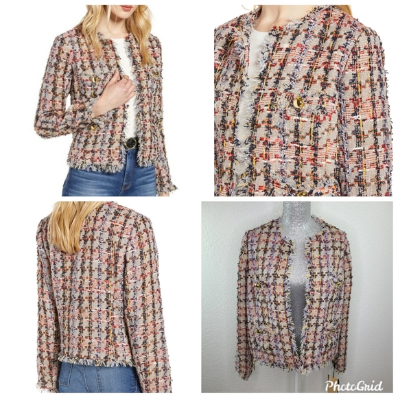 halogen raw edge tweed jacket